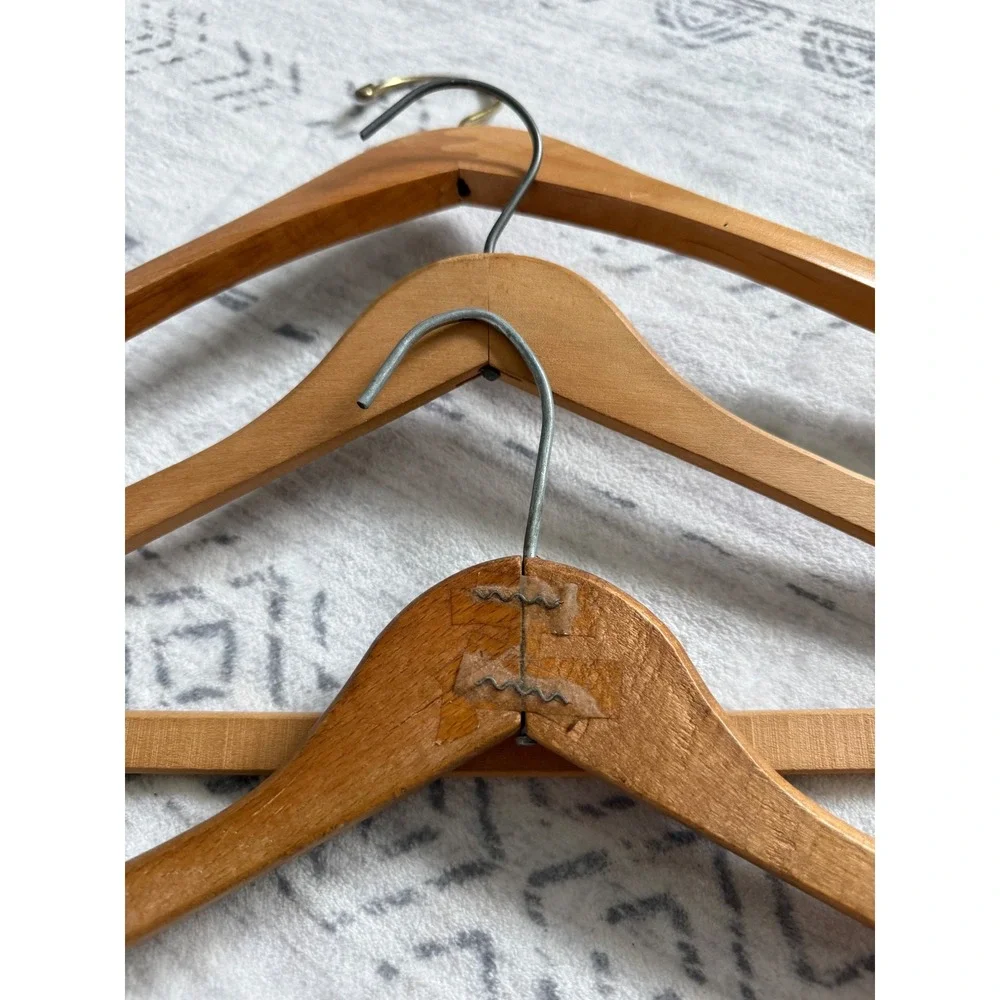 Lot of 5 Vintage Wooden Clothes Hangers Lands' End Hand Carved Cedar Mixed Wood